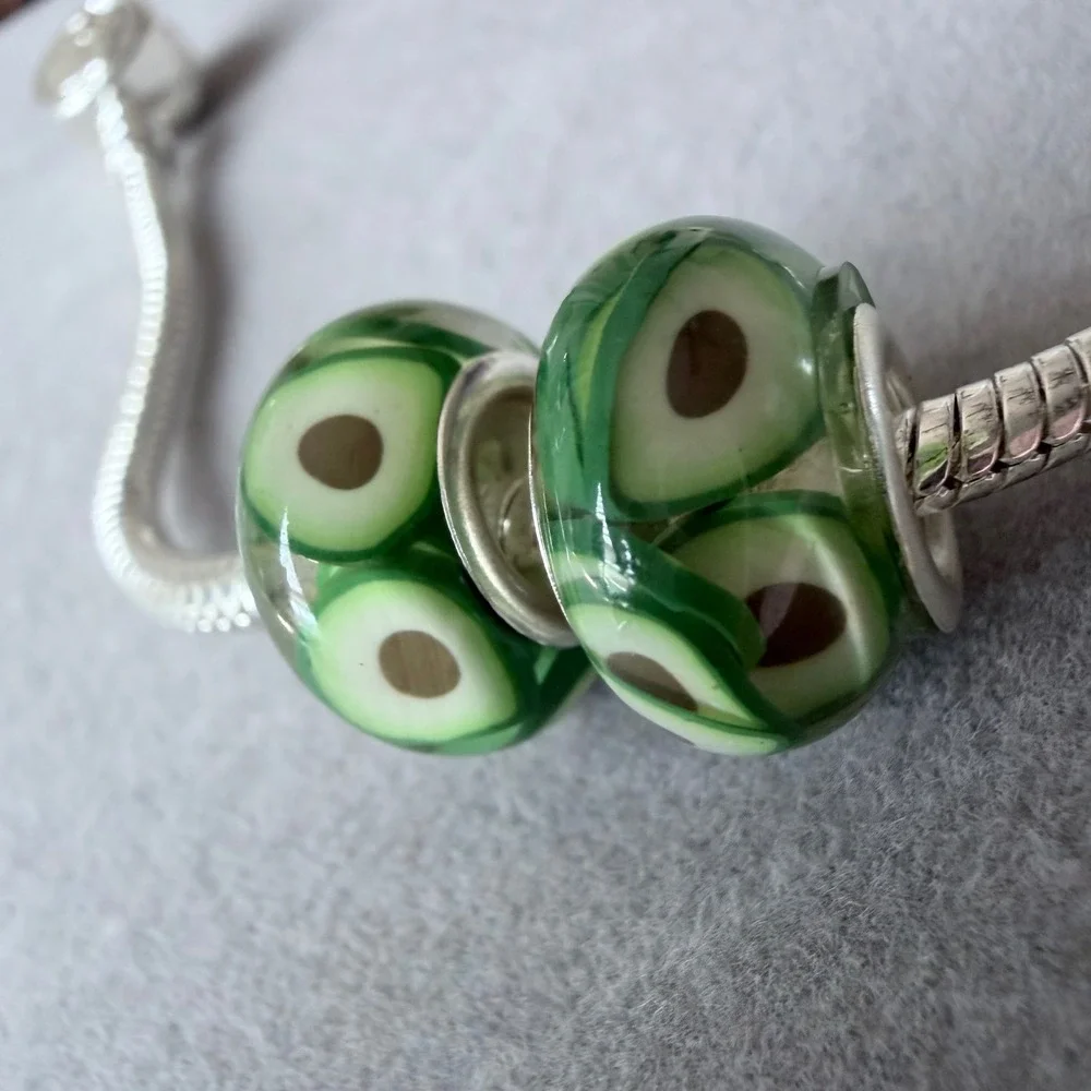 Set of 2 Avocado Spacer European Beads fits PANDORA